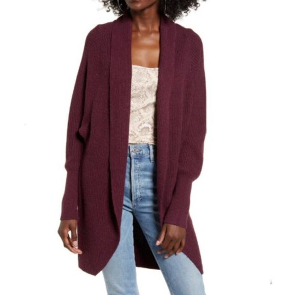 NWT Leith Dolman Sleeve Long Cardigan Open Front Sweater Burgundy Purple Small